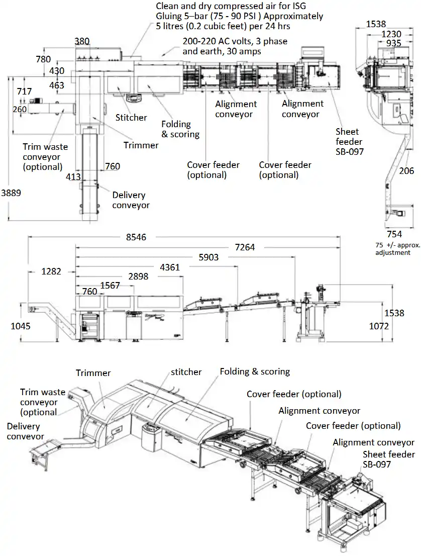 Smart-binder cover feeder CIF-102 and 2nd cover feeder CIF-101, and SB-097 sheet pile feeder floor plan