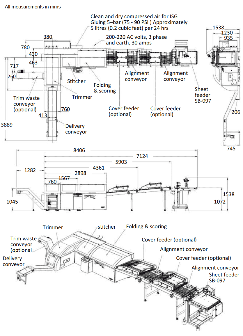 Smart-binder cover feeder CIF-102 and 2nd cover feeder CIF-101, and SB-097 sheet pile feeder floor plan