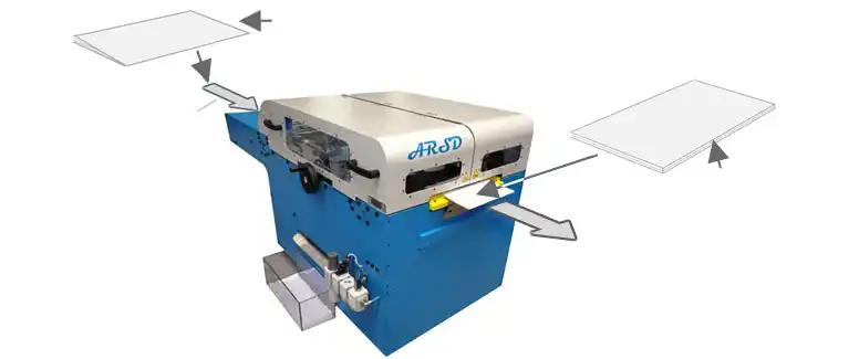 ARSD-S-100 spine squarer module showing booklet entering and leaving