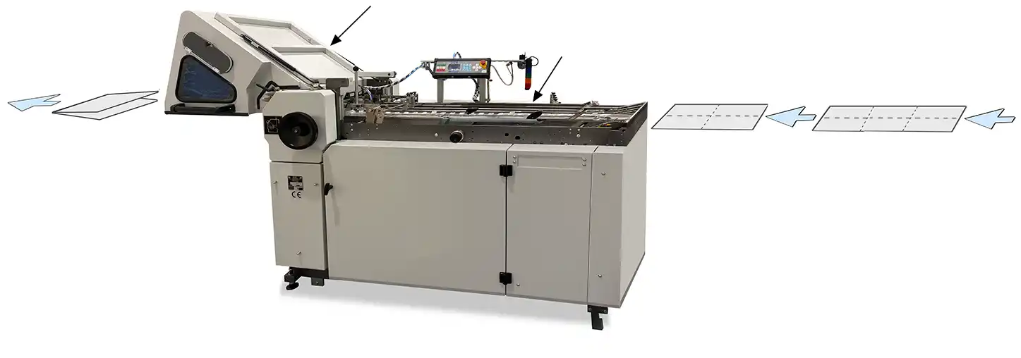 F-200 buckle folder showing sheets fed in and out of the Smart-binder