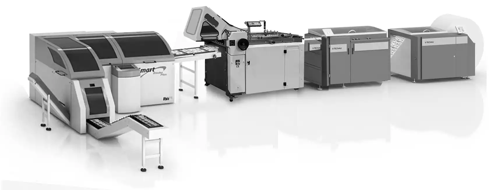 Newspaper production with Smart-binder and F-100 folder and tecnau web-cutter and roll-unwinder